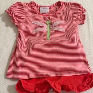 Red & White Striped Toddler Top with Dragonfly Applique
